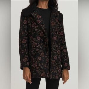 Something Navy floral tapestry coat